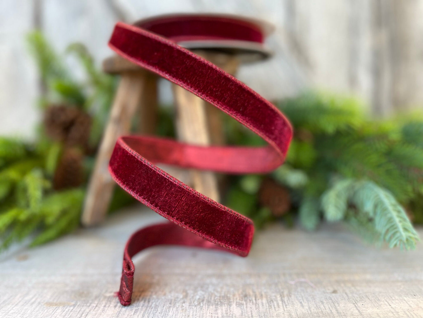 1” Burgundy Velvet Ribbon, Farrisilk ribbon