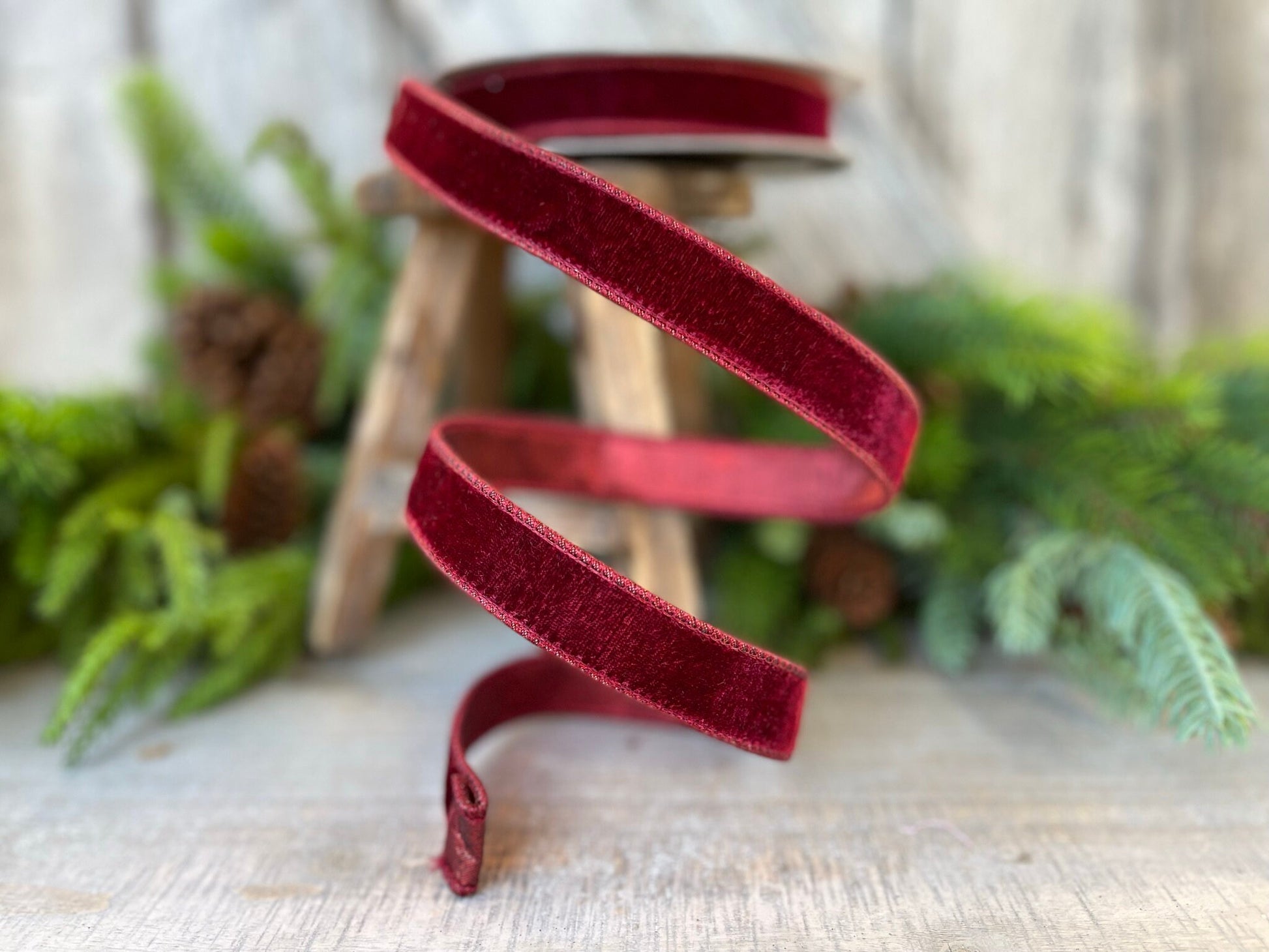 1” Burgundy Velvet Ribbon, Farrisilk ribbon