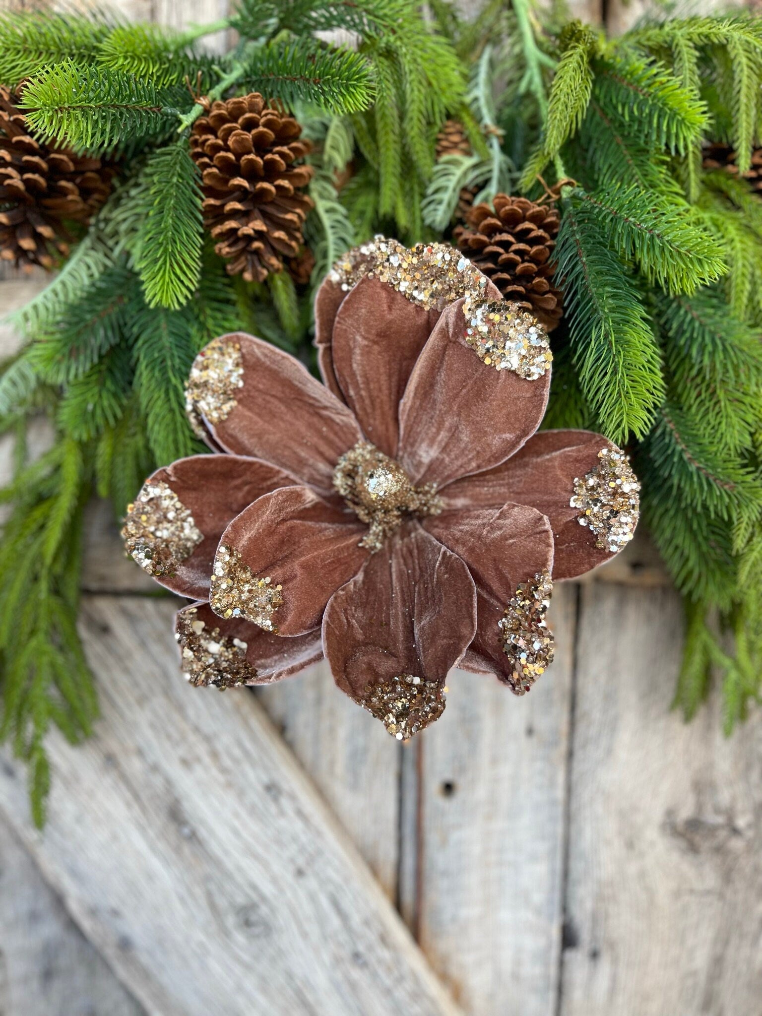 21" Mocha Brown Velvet Magnolia, Christmas Magnolia, Faux Magnolia Stem