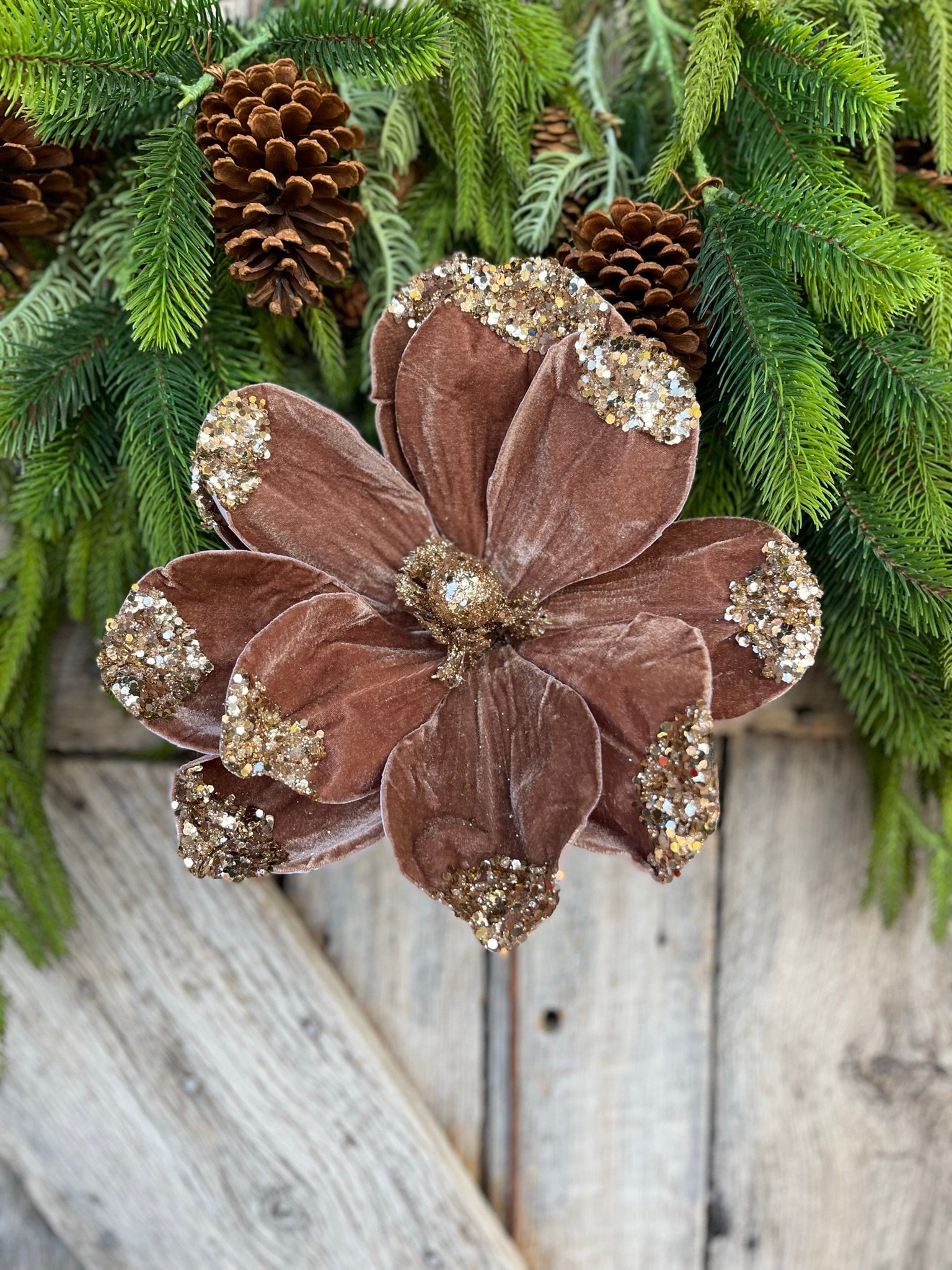 21" Mocha Brown Velvet Magnolia, Christmas Magnolia, Faux Magnolia Stem