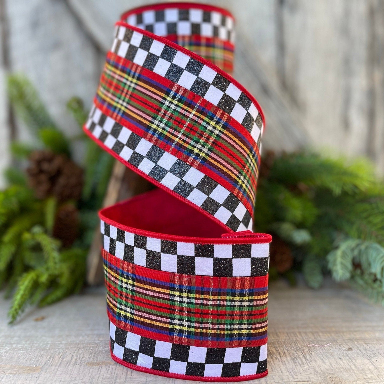 4" Christmas Checks and Plaid Ribbon, Farrisilk ribbon