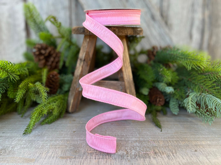 7/8" Pink Dupioni Ribbon, Wired Ribbon
