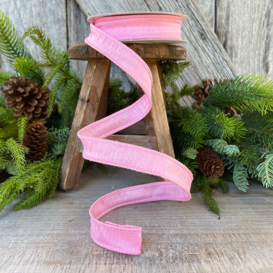 7/8" Pink Dupioni Ribbon, Wired Ribbon, Narrow Ribbon
