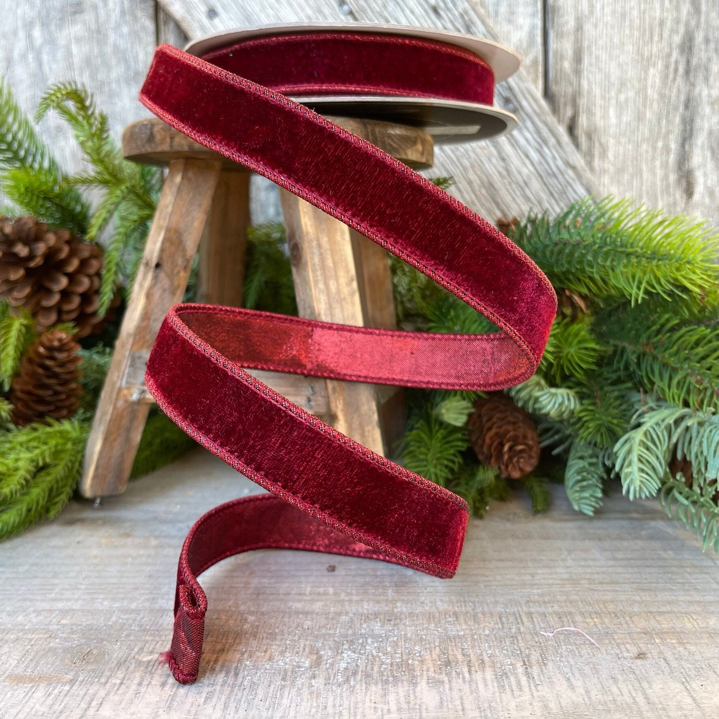 1” Burgundy Velvet Ribbon, Farrisilk ribbon, Velvet ribbon