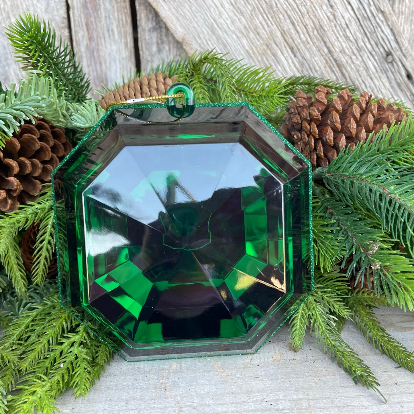 6" Emerald Green Square Jewel, Christmas Jewel Ornament, Green Gem Ornament