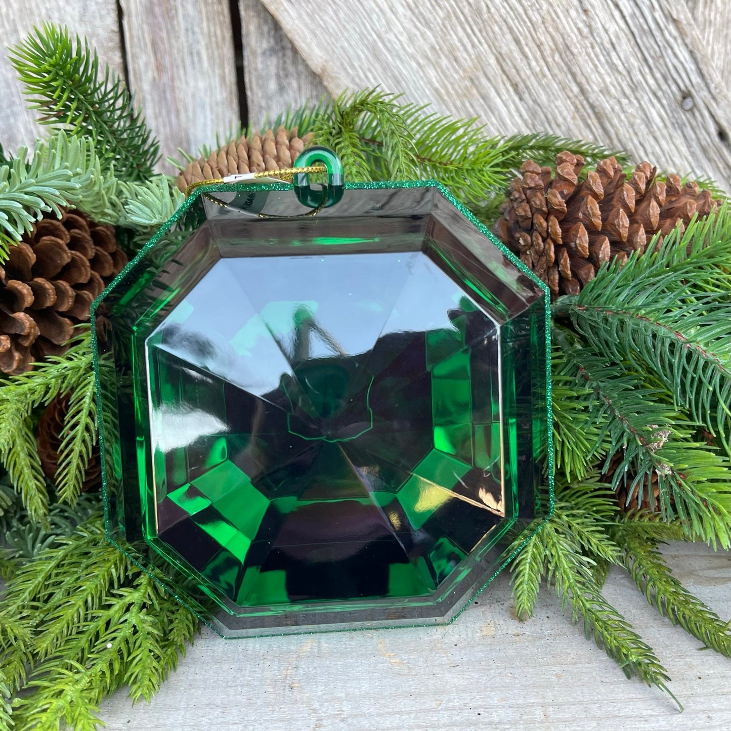 6" Emerald Green Square Jewel, Christmas Jewel Ornament, Green Gem Ornament