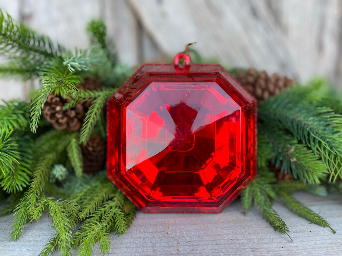 6" Red Square Jewel, Christmas Jewel Ornament