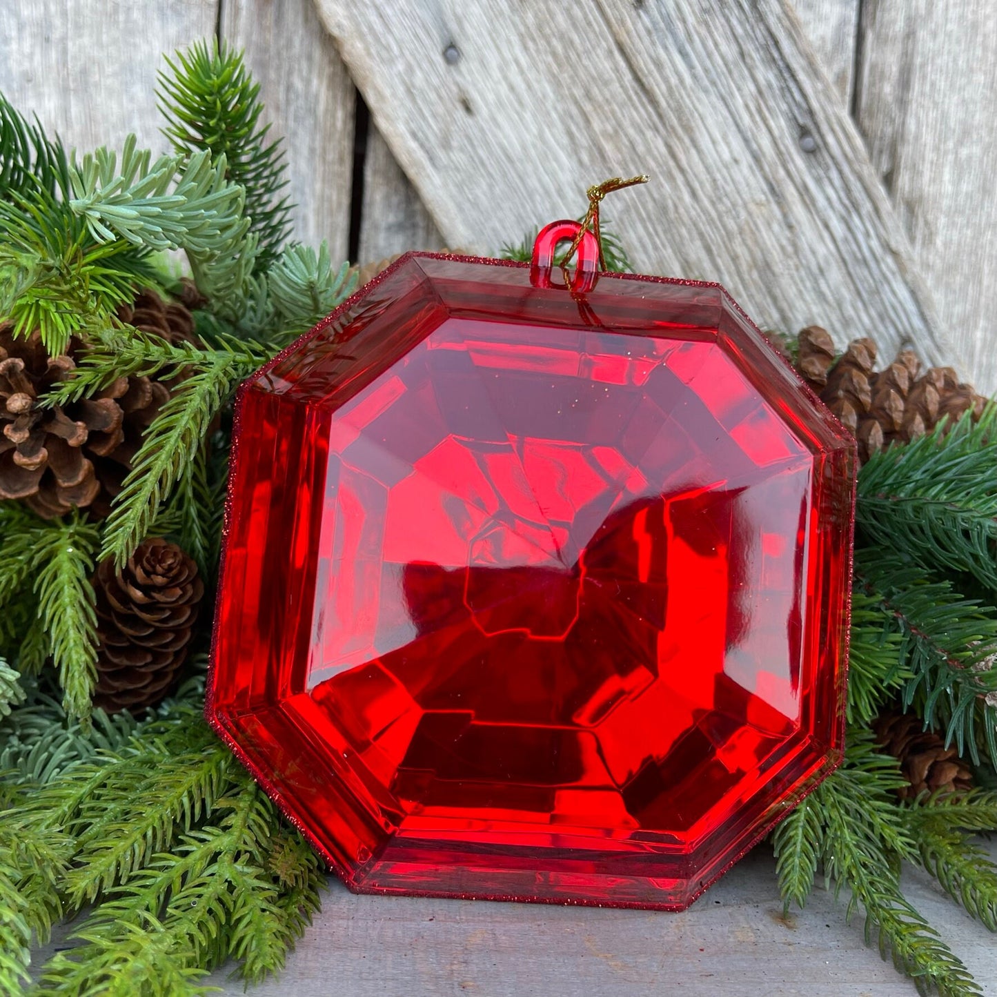 6" Red Square Jewel, Christmas Jewel Ornament