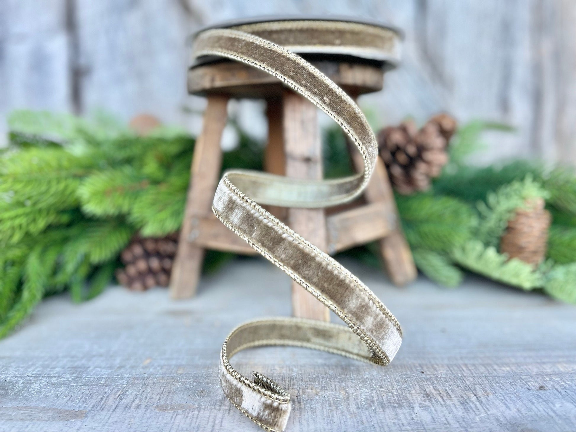 3/4” Mink Velvet Ribbon, Farrisilk ribbon