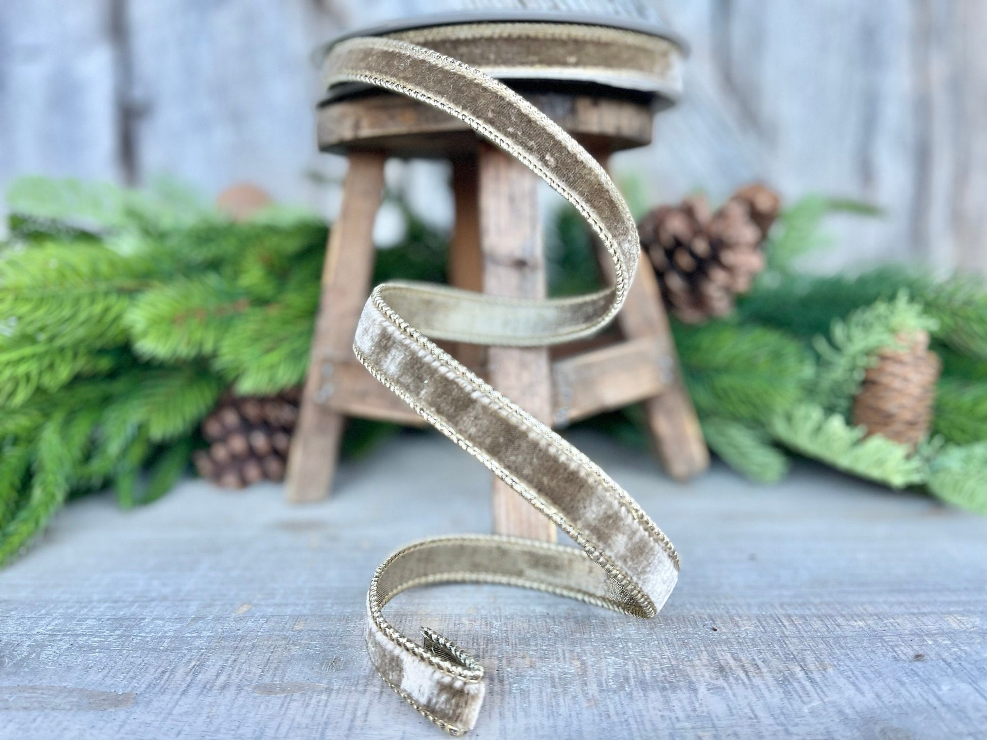 3/4” Mink Velvet Ribbon, Farrisilk ribbon