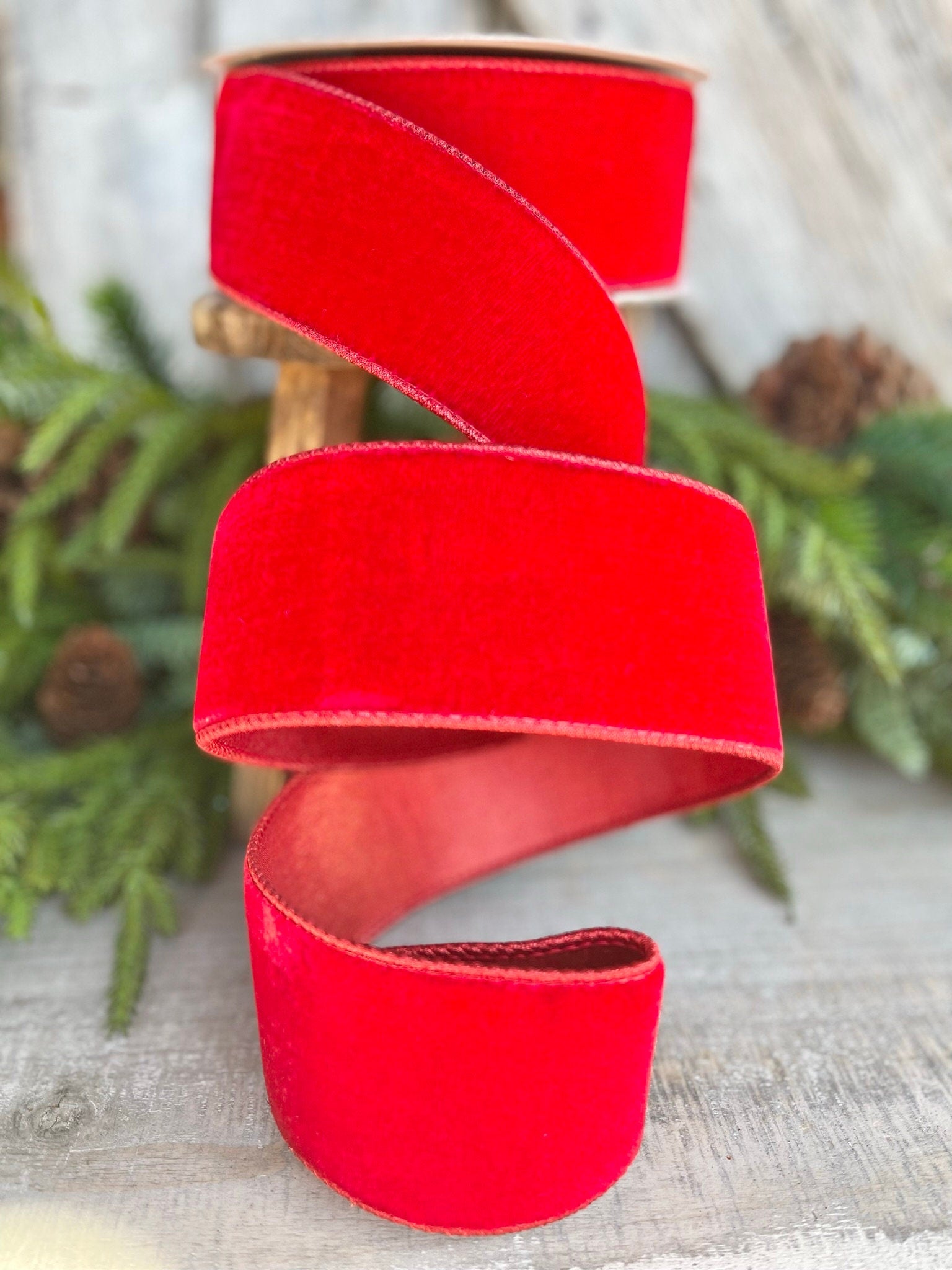 2.5" Farrisilk Red Velvet, Christmas Tree Ribbon