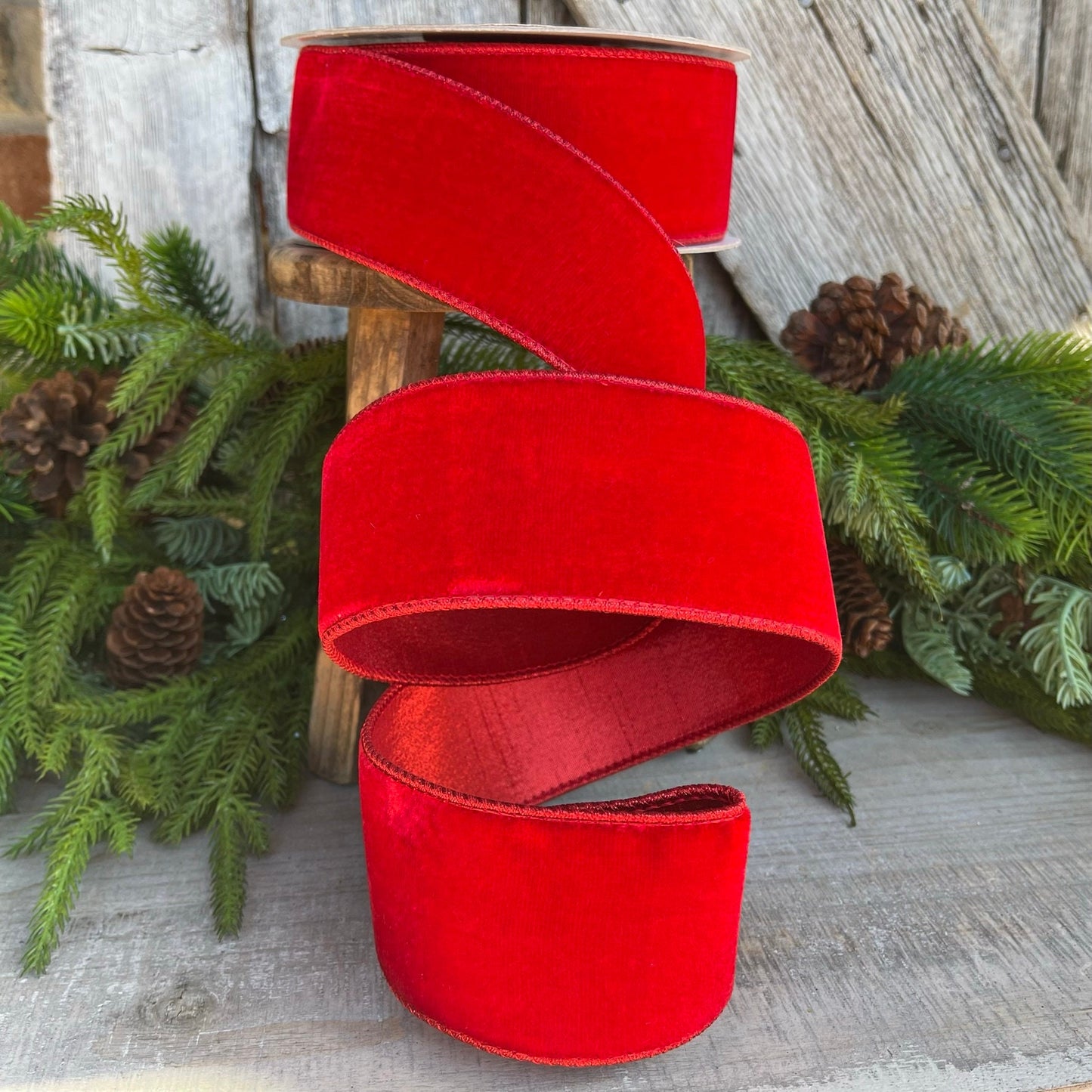 2.5" Farrisilk Red Velvet, Christmas Tree Ribbon