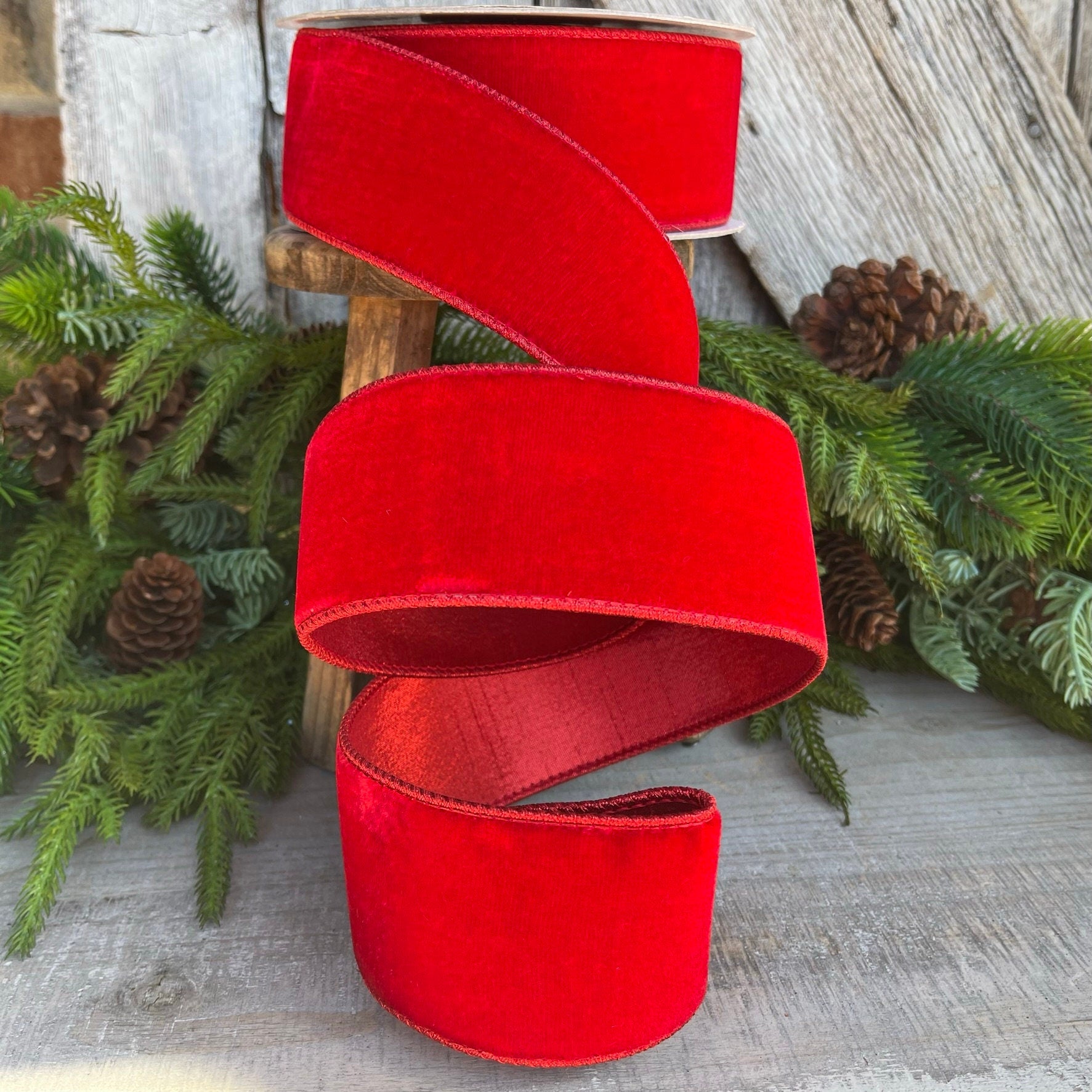 2.5" Farrisilk Red Velvet, Christmas Tree Ribbon