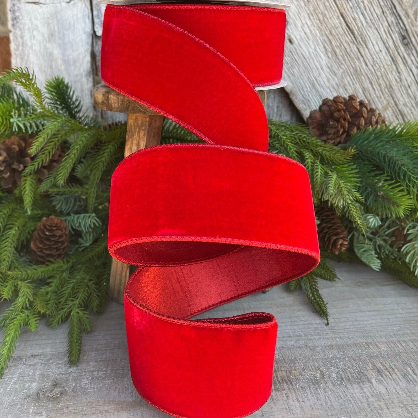 2.5" Farrisilk Red Velvet, Christmas Tree Ribbon