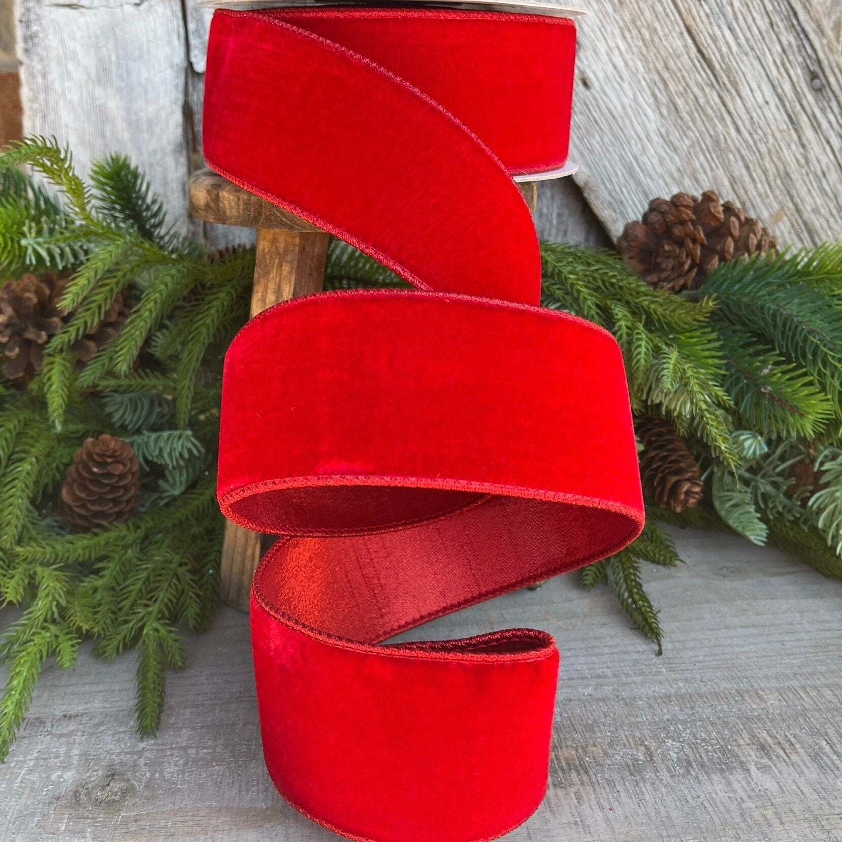 2.5" Farrisilk Red Velvet, Christmas Tree Ribbon