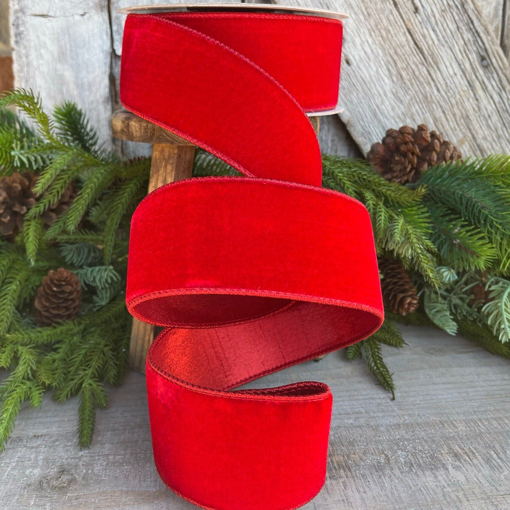 2.5" Farrisilk Red Velvet, Christmas Tree Ribbon