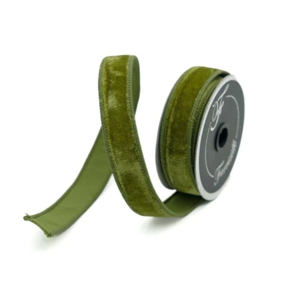 1" Olive Green Velvet Ribbon, Farrisilk Wired Velvet Ribbon, spring Velvet Ribbon