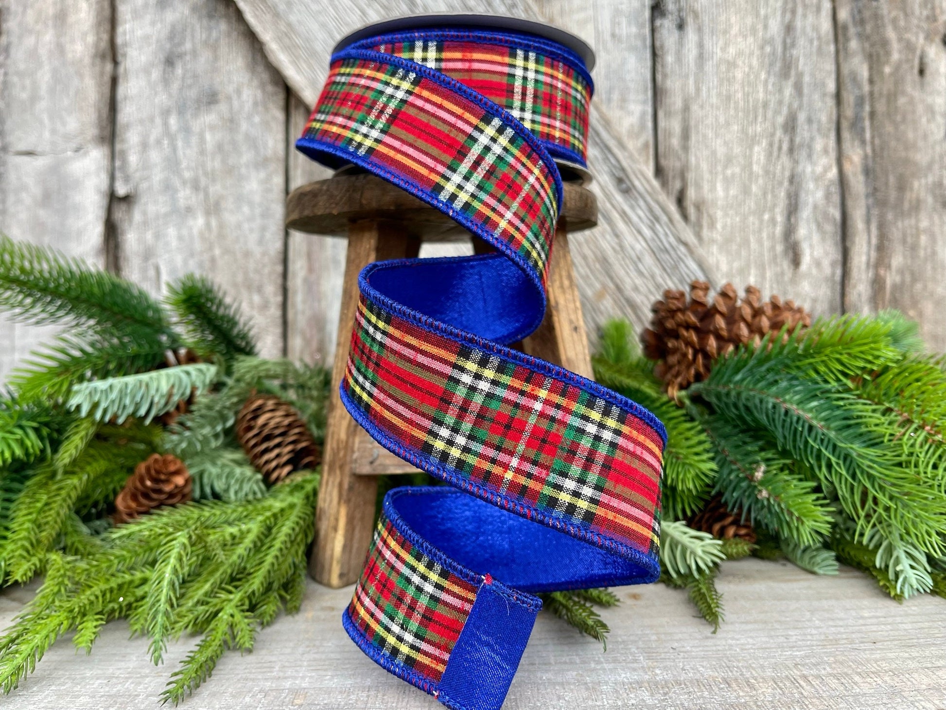 1.5" Blue Caroler Plaid RIbbon, Farrisilk Ribbon