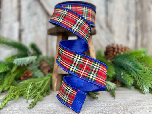 1.5" Blue Caroler Plaid RIbbon, Farrisilk Ribbon
