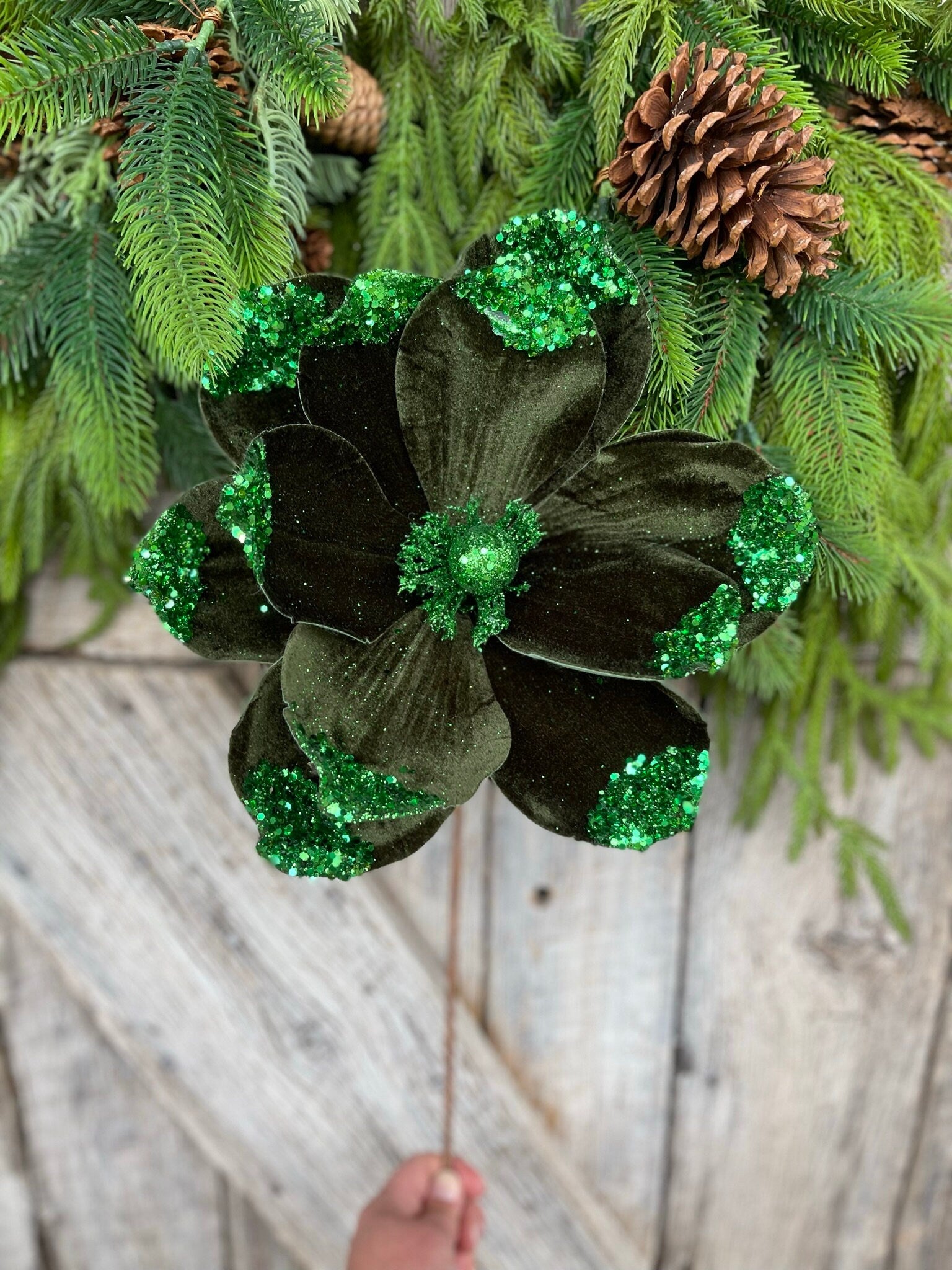 21" Emerald Green Velvet Magnolia, Christmas Magnolia