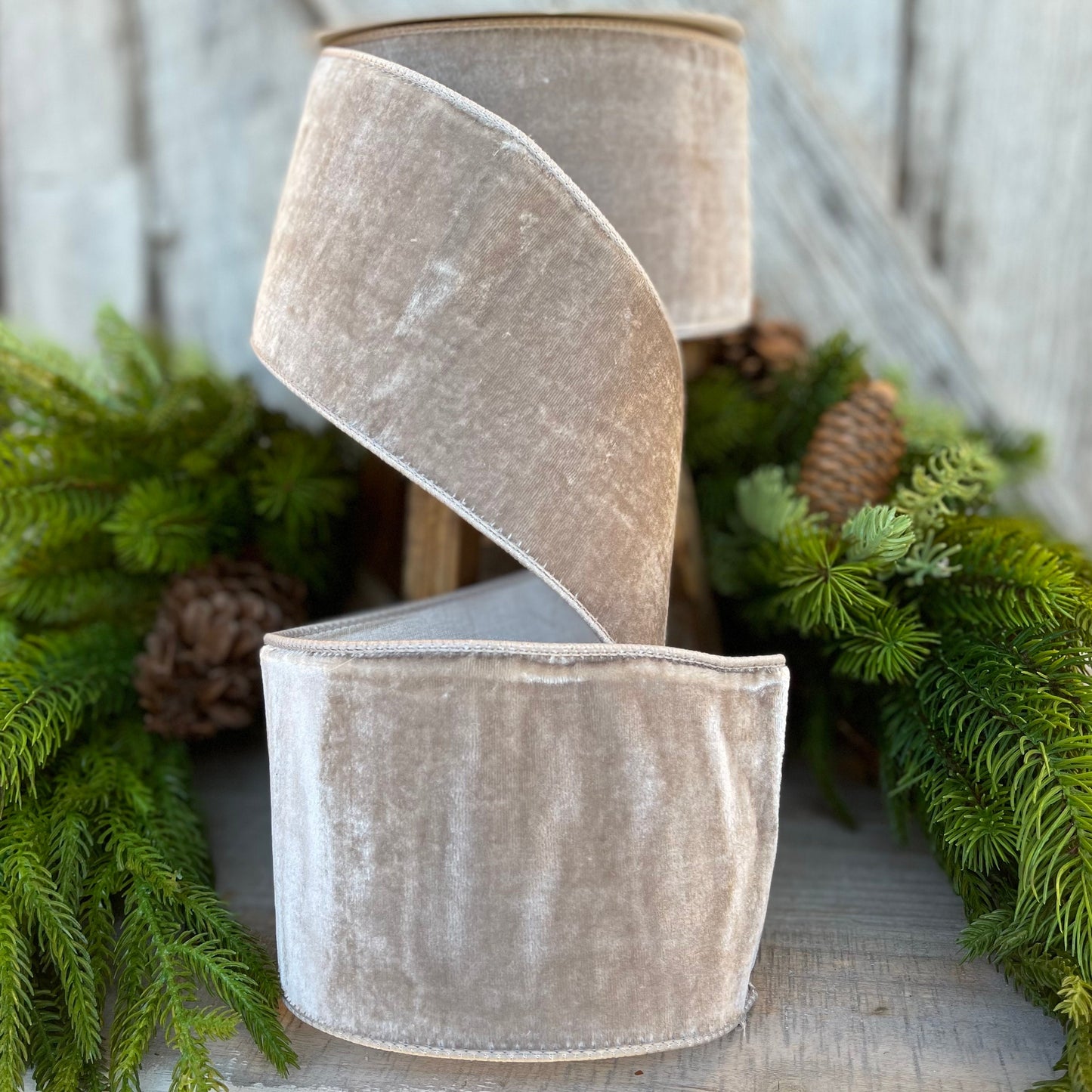 4" Platinum velvet ribbon, Christmas tree ribbon