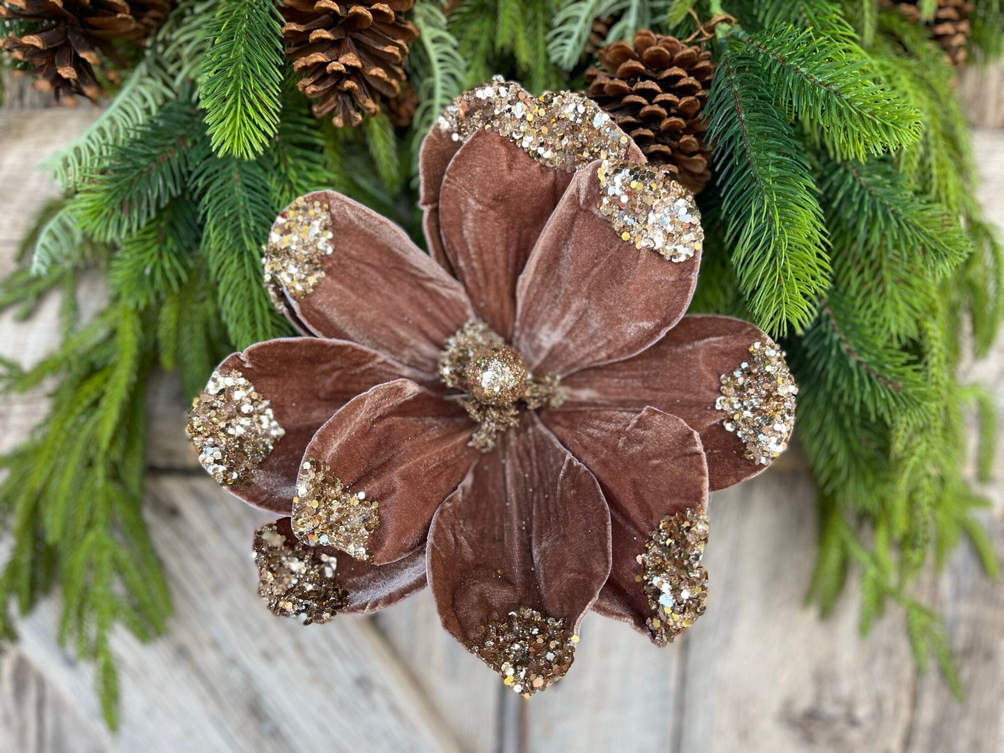 21" Mocha Brown Velvet Magnolia, Christmas Magnolia, Faux Magnolia Stem