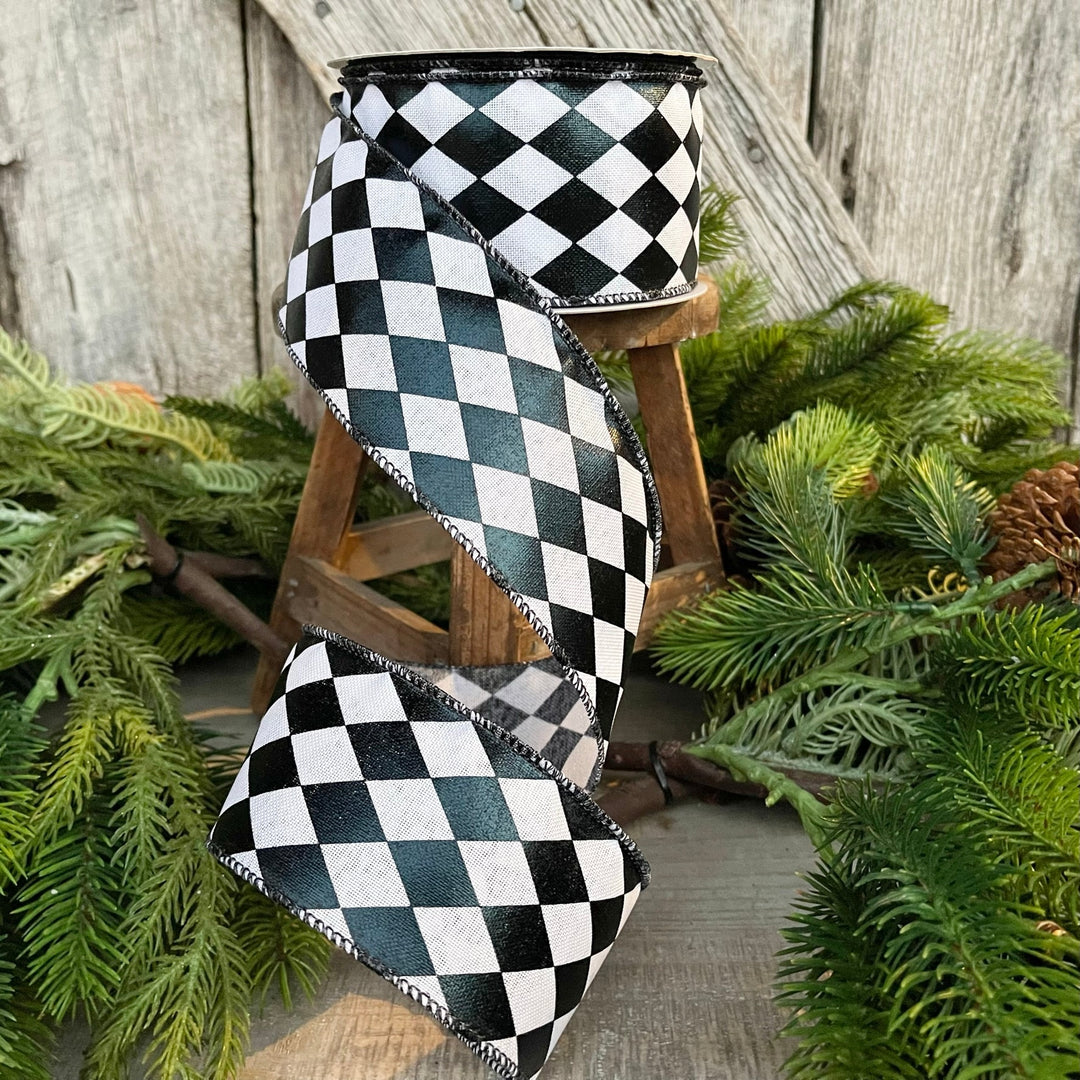 2.5" Harlequin ribbon, Black and White Jester Ribbon, RIbbon