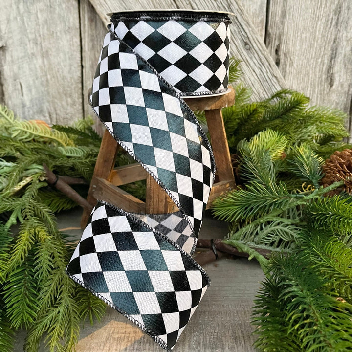 2.5" Harlequin ribbon, Black and White Jester Ribbon, RIbbon