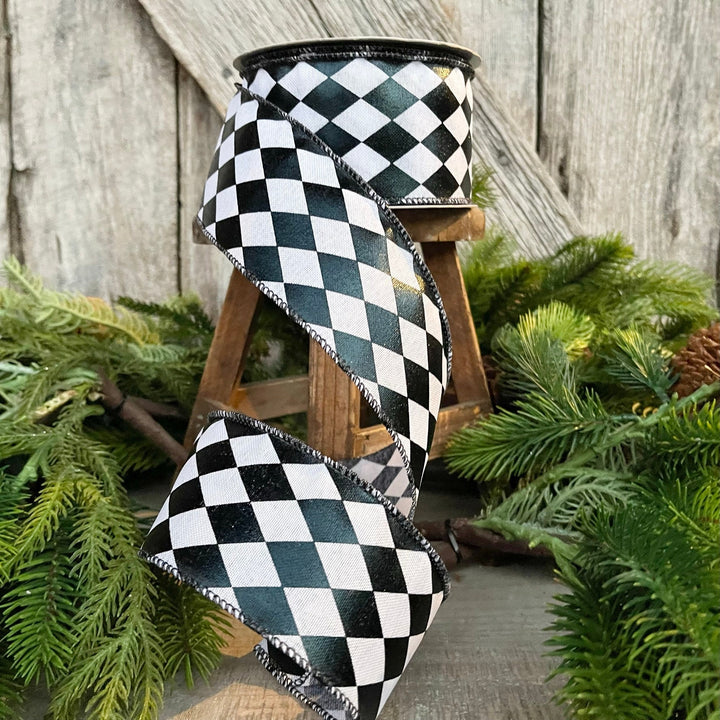 2.5" Harlequin ribbon, Black and White Jester Ribbon, RIbbon