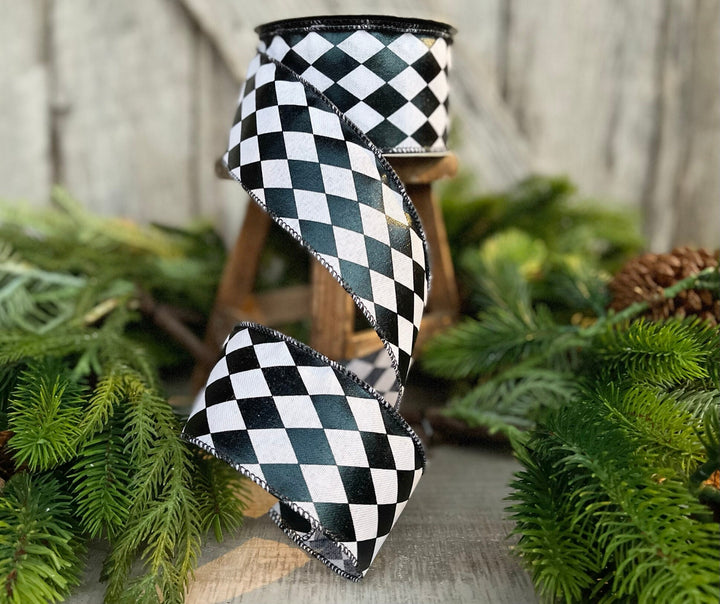 2.5" Harlequin ribbon, Black and White Jester Ribbon, RIbbon