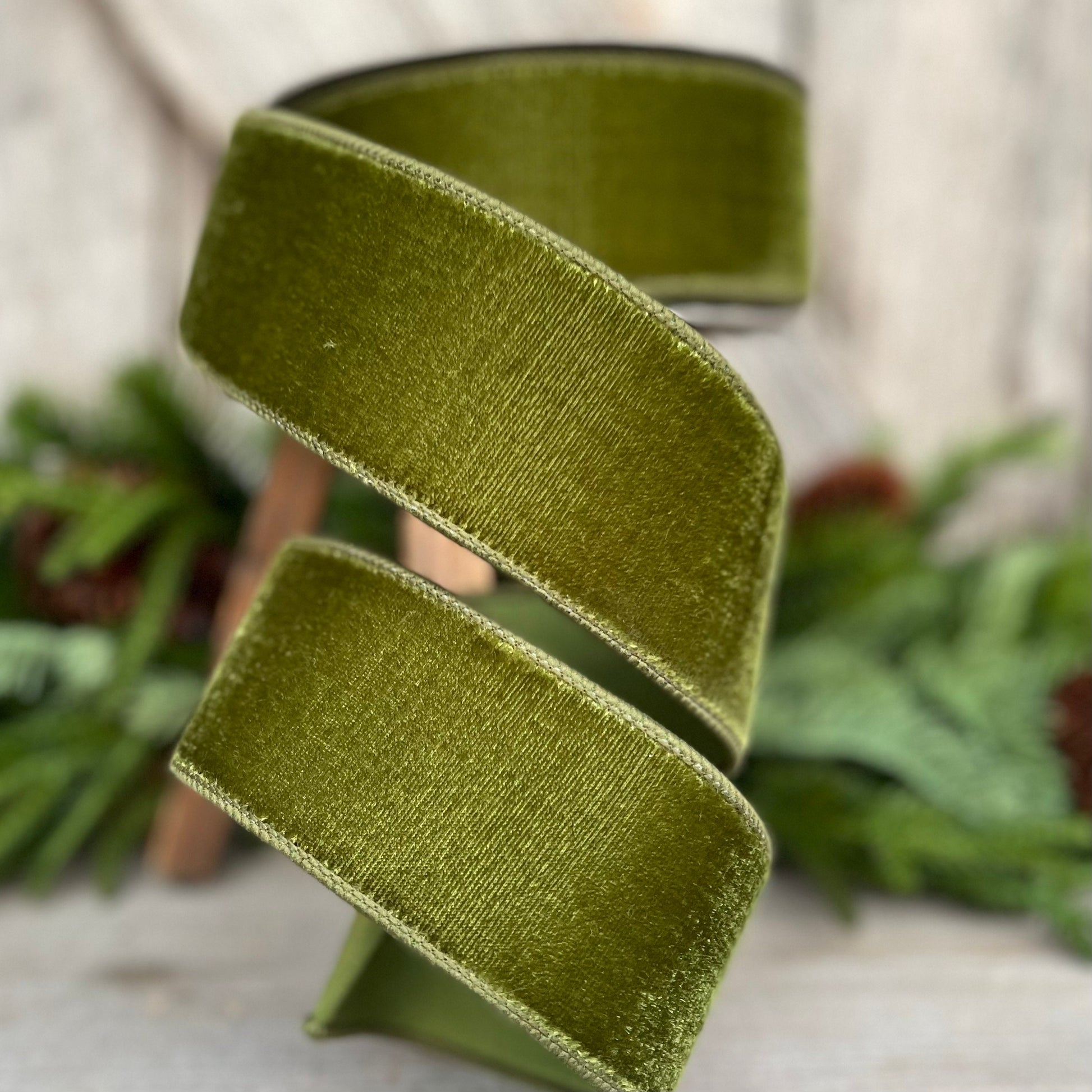 2.5" Forest Green Velvet Ribbon, Farrisilk Ribbon, Wired Ribbon