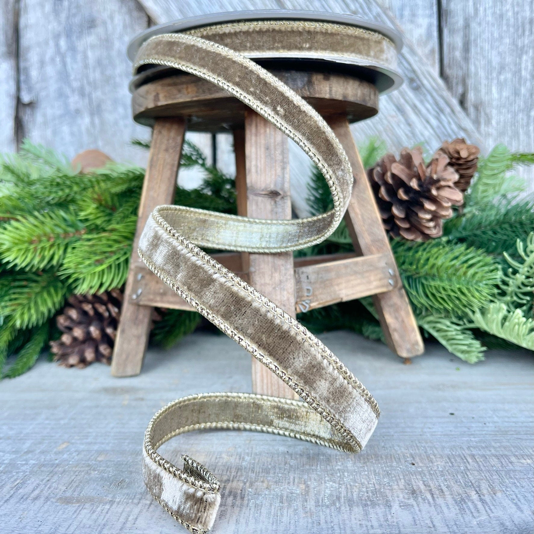 3/4” Mink Velvet Ribbon, Farrisilk ribbon