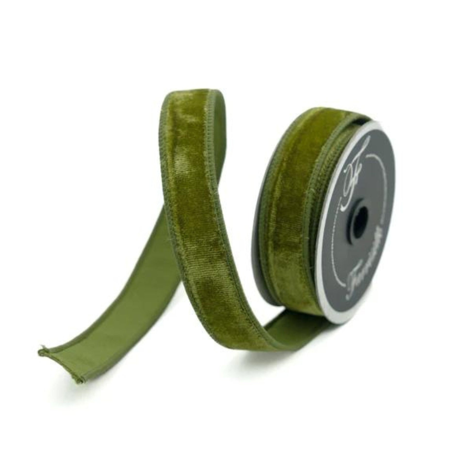 1" Olive Green Velvet Ribbon, Farrisilk Wired Velvet Ribbon, spring Velvet Ribbon