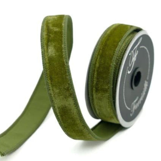 1" Olive Green Velvet Ribbon, Farrisilk Wired Velvet Ribbon, spring Velvet Ribbon