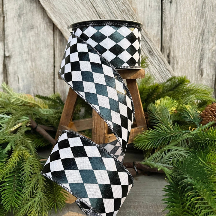 2.5" Harlequin ribbon, Black and White Jester Ribbon, RIbbon
