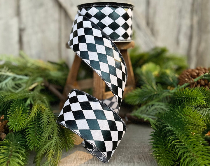 2.5" Harlequin ribbon, Black and White Jester Ribbon, RIbbon