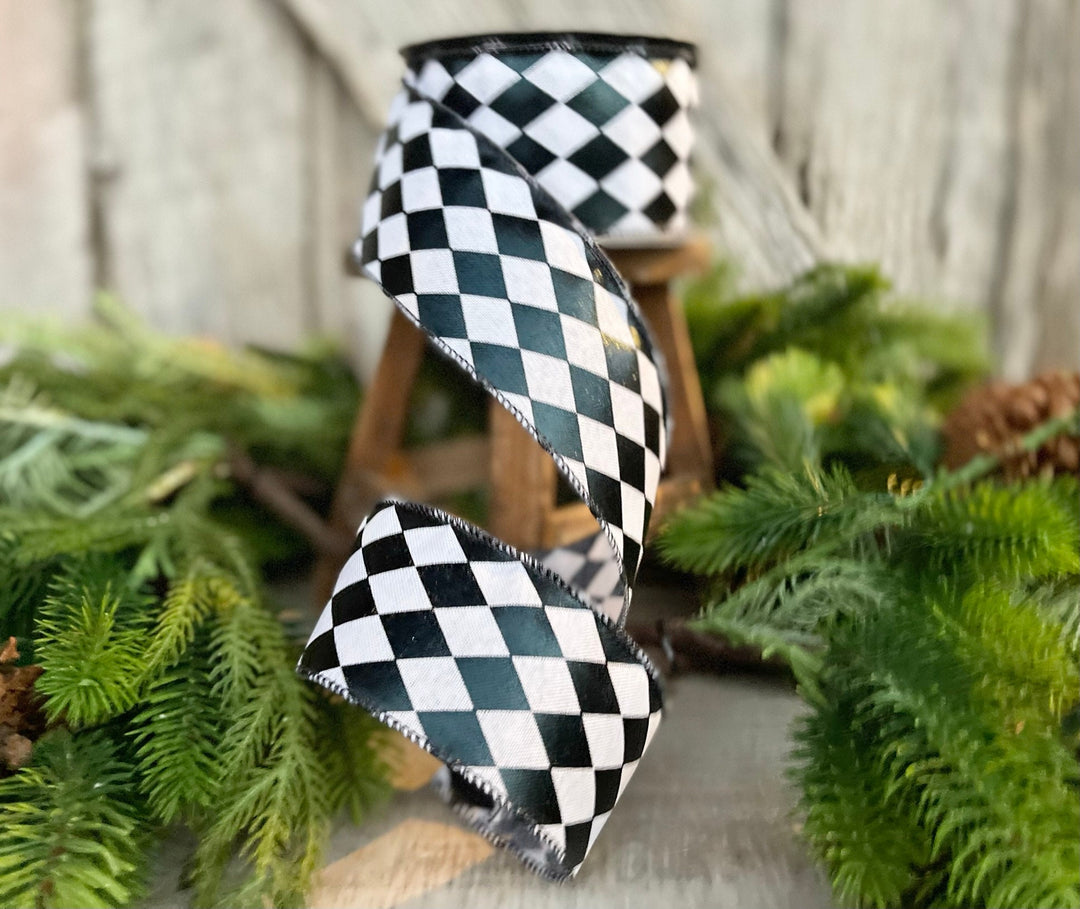 2.5" Harlequin ribbon, Black and White Jester Ribbon, RIbbon