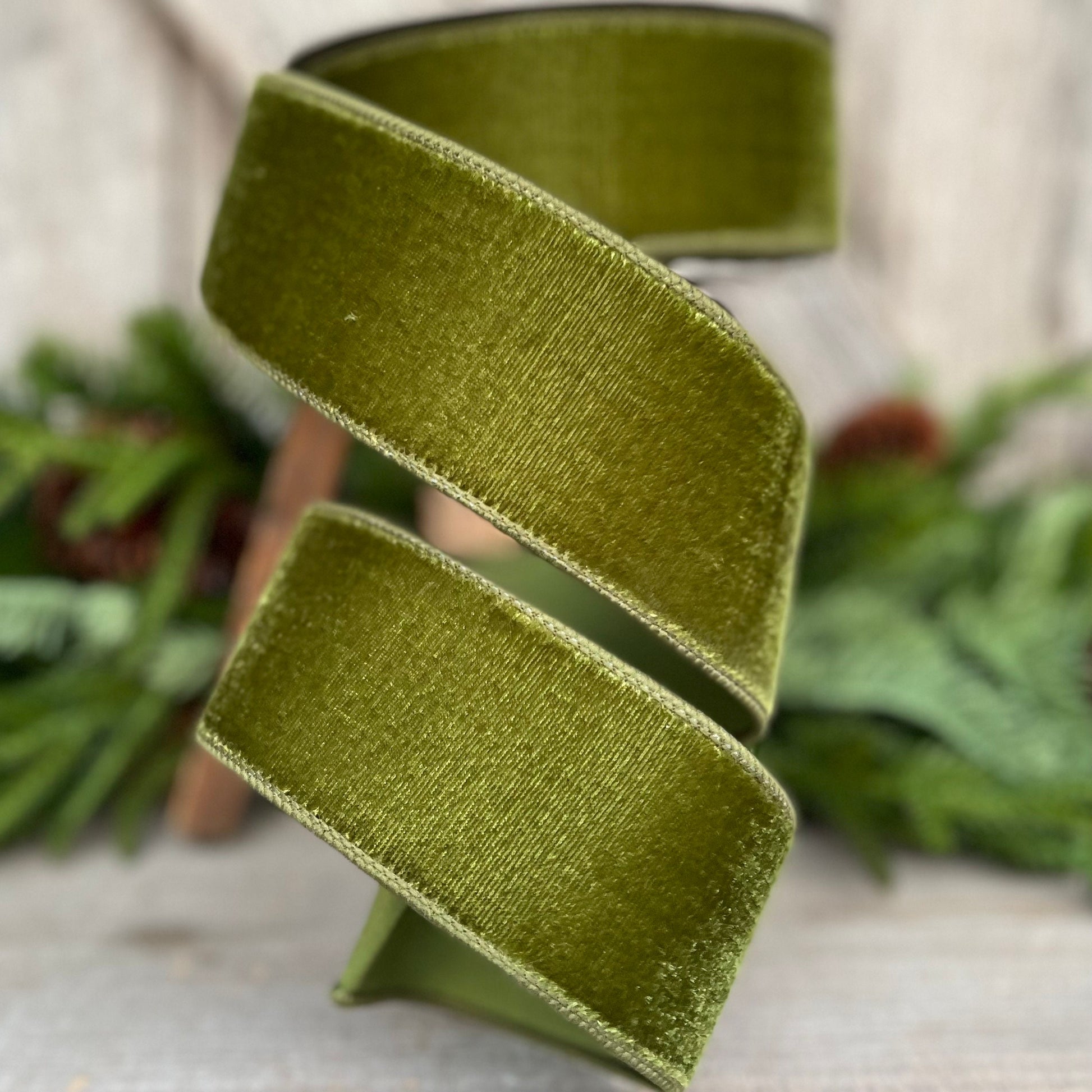 2.5" Forest Green Velvet Ribbon, Farrisilk Ribbon, Wired Ribbon