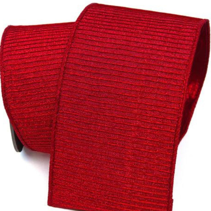 4" Red Pleated Metallic Wired Ribbon, Farrisilk Ribbon