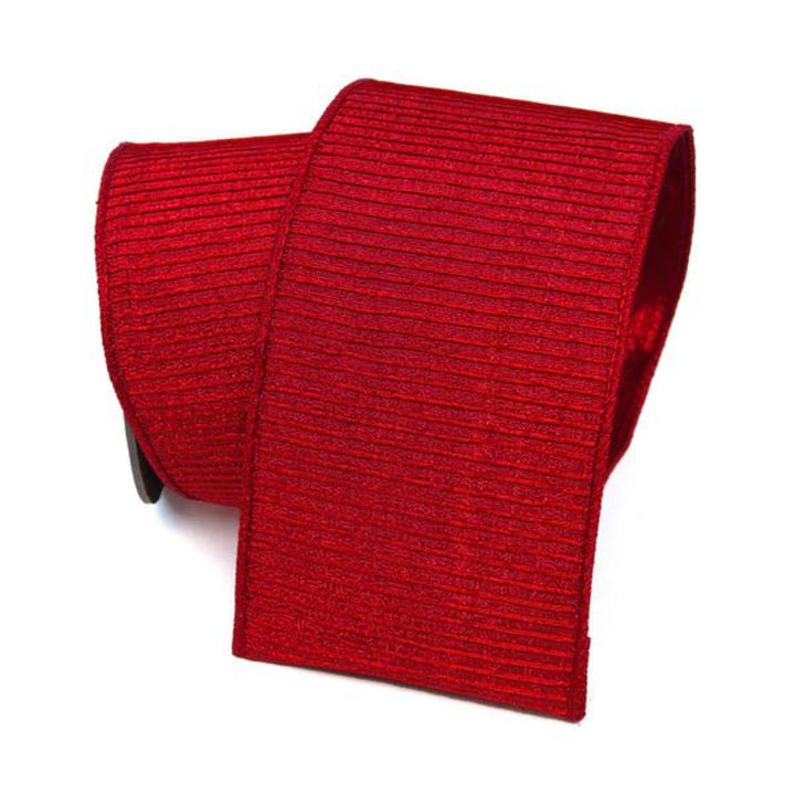 4" Red Pleated Metallic Wired Ribbon, Farrisilk Ribbon