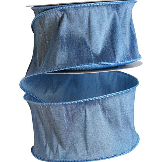 2.5" French Blue Dupioni Ribbon, Wired Ribbon, Narrow Ribbon