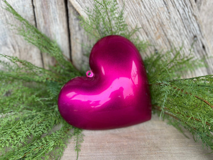 8" Hot PInk Heart Ornament, Farrisilk Heart Ornament