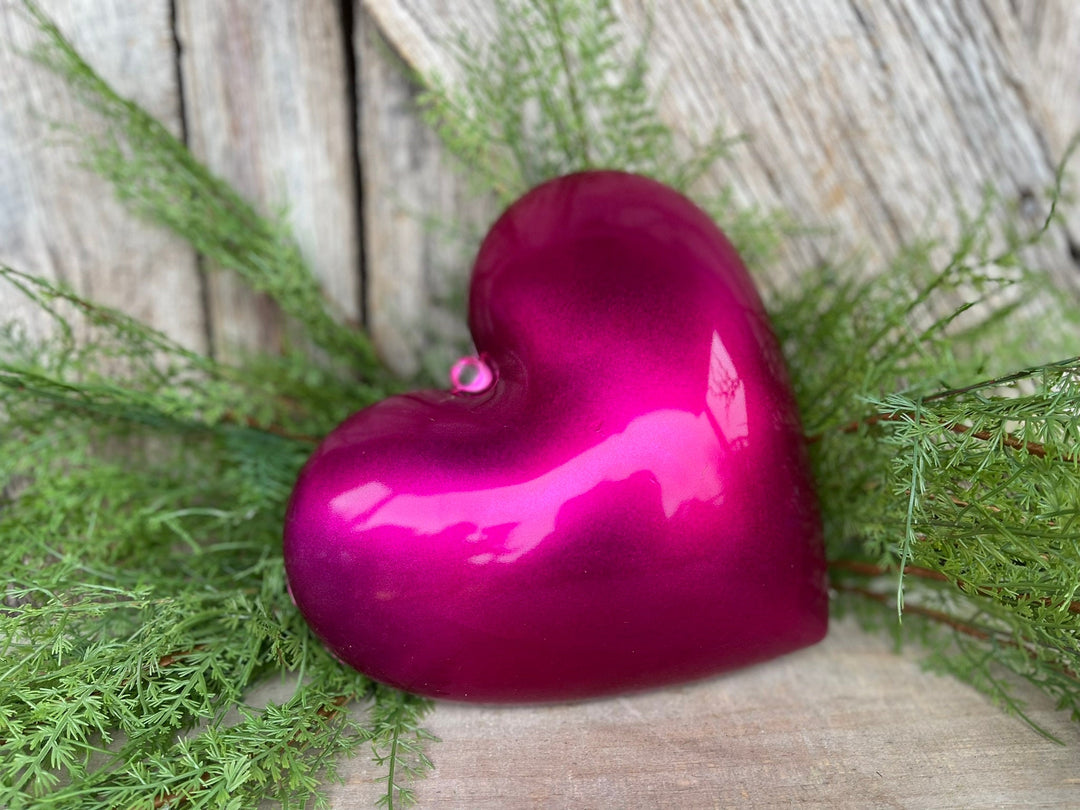 8" Hot PInk Heart Ornament, Farrisilk Heart Ornament