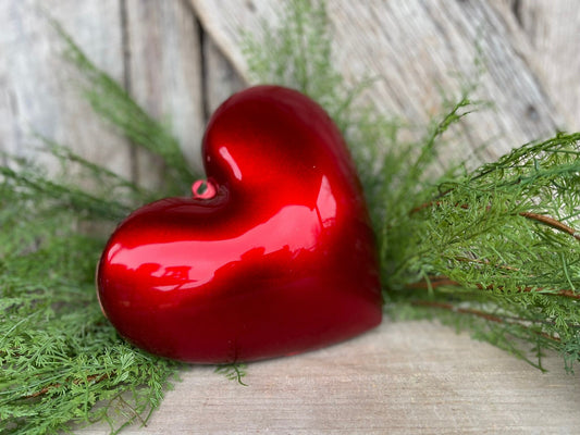 8" Red Heart Ornament, Farrisilk Heart Ornament, Valentine Heart