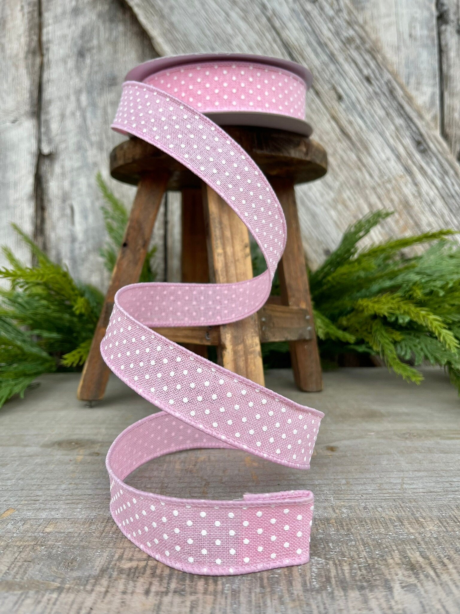 7/8" Pink Ribbon, Light Pink Swiss Dots Ribbon, Narrow RIbbon