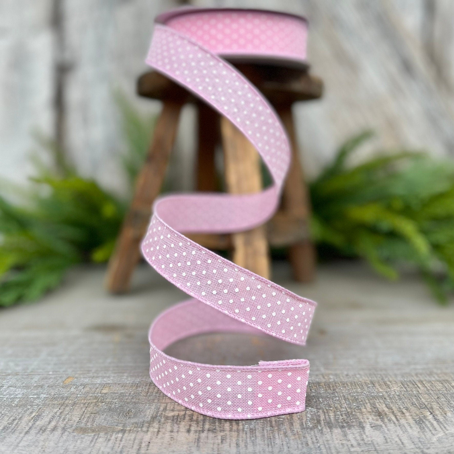 7/8" Pink Ribbon, Light Pink Swiss Dots Ribbon, Narrow RIbbon