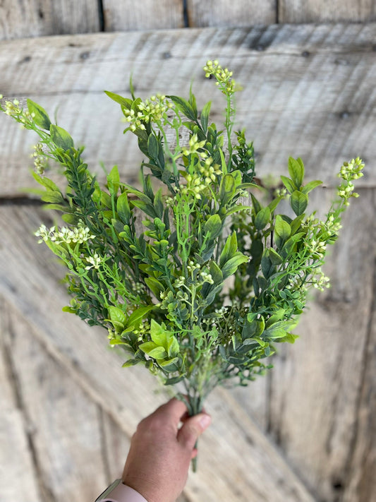 21" Mixed Greenery Bush, Greenery Bush Mixed Leaves/Spike/Grasses Light Green/Green, Foliage Bush