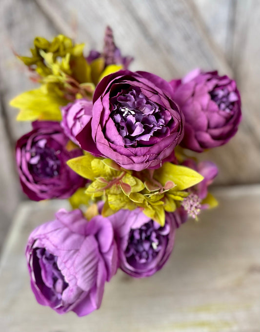 20" Purple Peony Bush, Artificial Peony, Pink Peony Bush