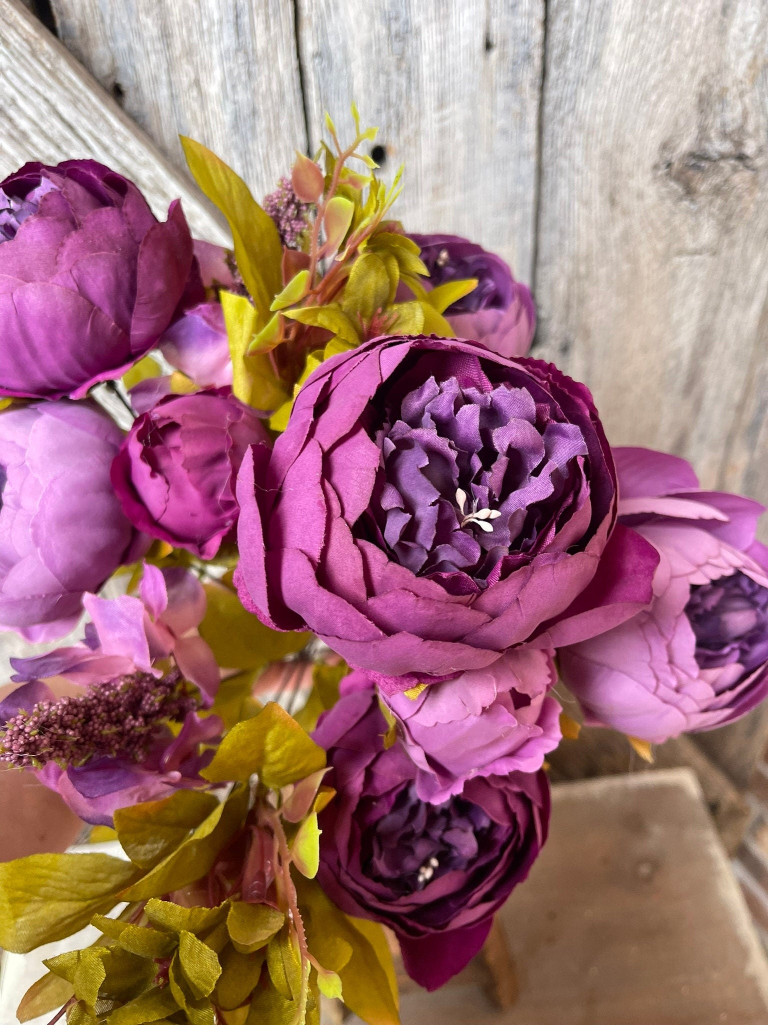20" Purple Peony Bush, Artificial Peony, Pink Peony Bush