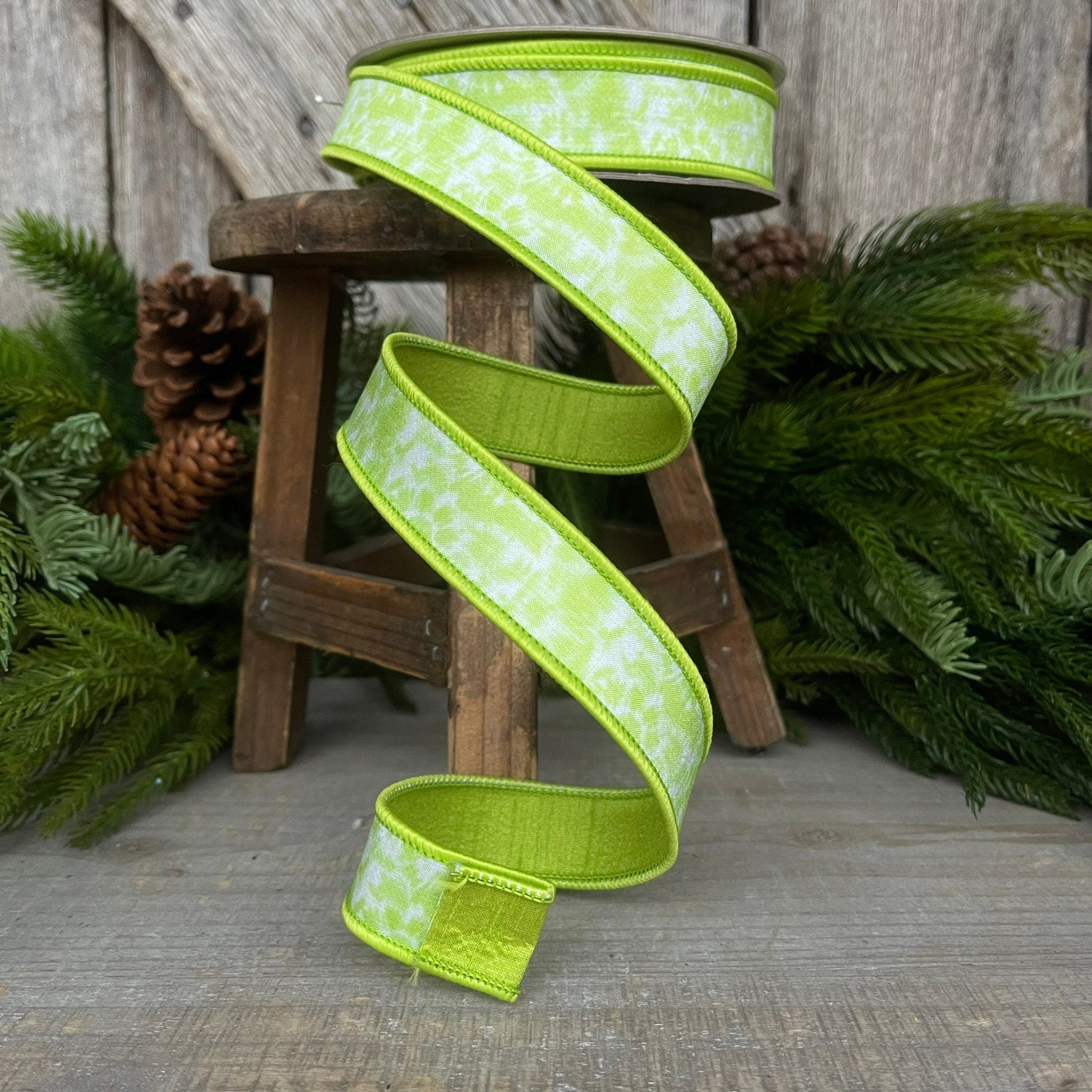 1" Green Tie Dye Ribbon, Farrisilk Ribbon